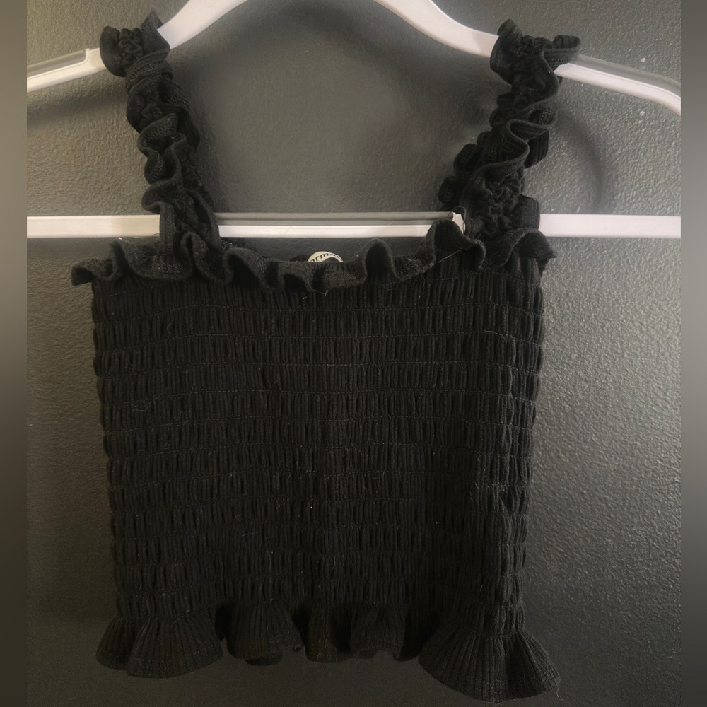 Reformation Leonore smocked tank - cropped - black - size small